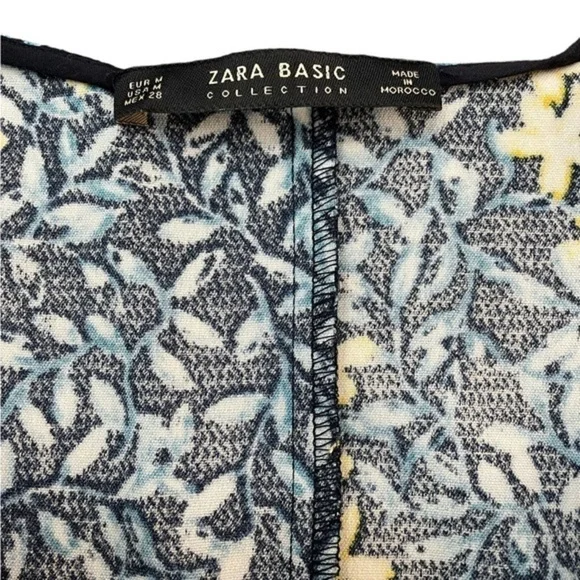 Zara Womens‎ Blue Yellow Crepe Floral Vneck Ruffle Cap Sleeve Mini Dress Medium - Picture 5 of 5